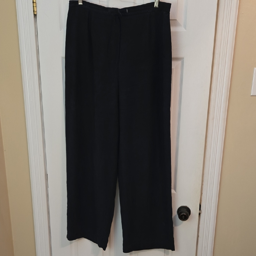 Ralph Lauren Dark Blue Silk Wide Leg Trousers